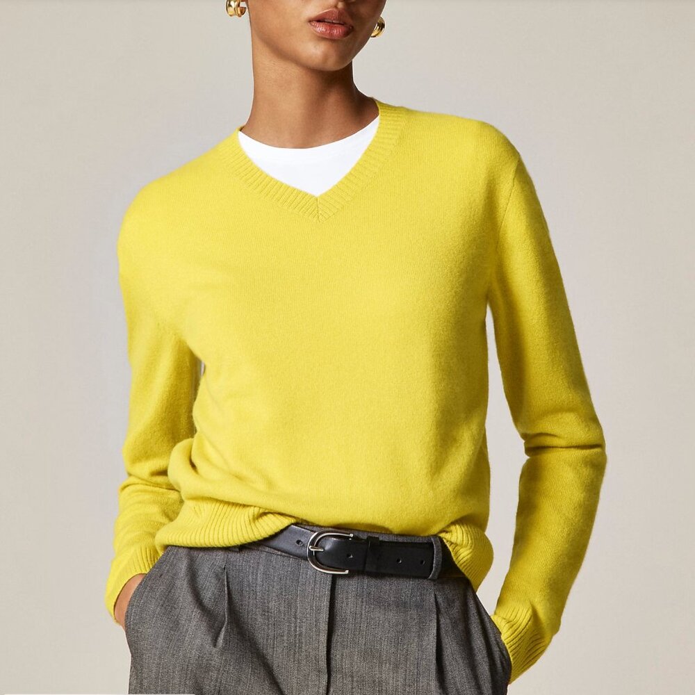 J. Crew Cashmere High V-Neck Sweater NWT | Yellow (Size XL) - Picture 6 of 6